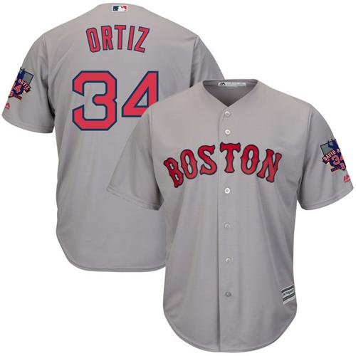 Red Sox #34 David Ortiz Grey New Cool Base with Retirement Patch Stitched MLB Jersey
